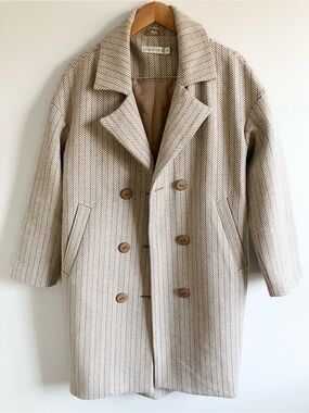 Vintage Daniel Beige Herringbone Double-Breasted Coat size XS wool blend